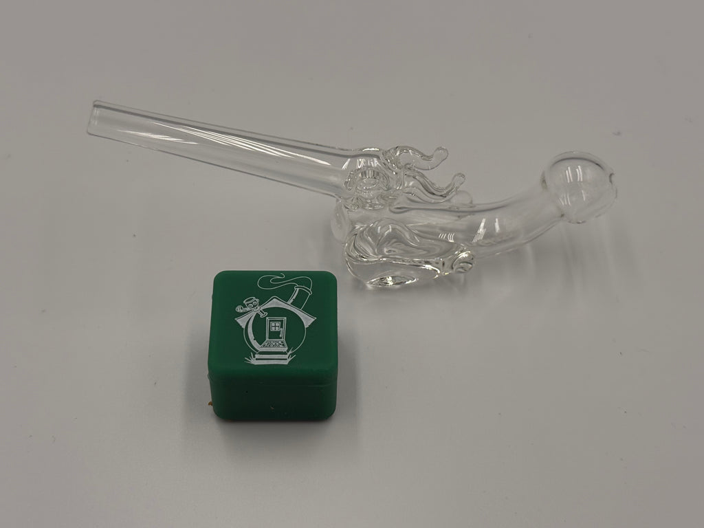 The BirdAir Hand-Blown Glass Dry Pipe – Clear Borosilicate Cooling Pipe with Silicone Jar