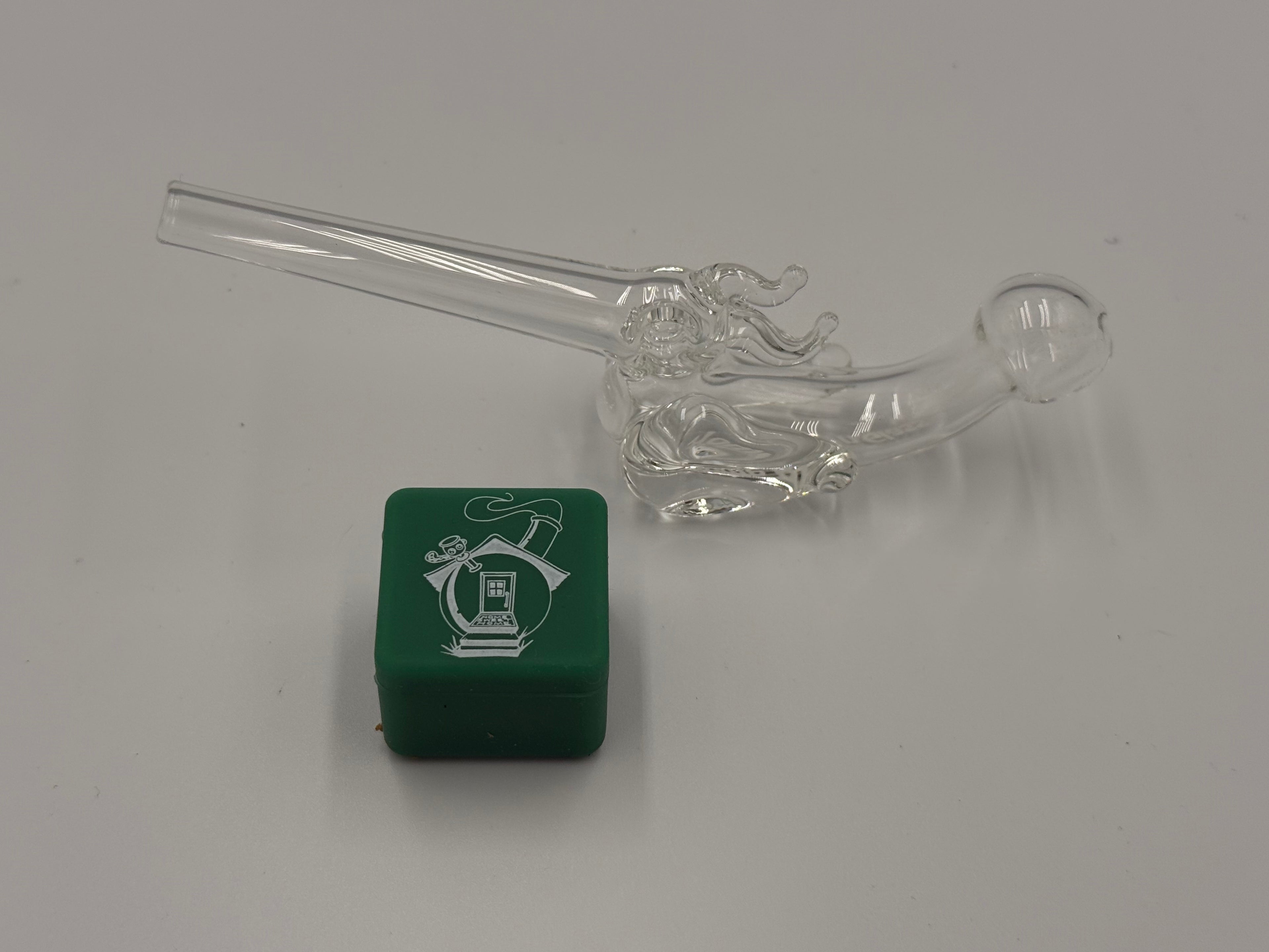 The BirdAir Hand-Blown Glass Dry Pipe – Clear Borosilicate Cooling Pipe with Silicone Jar