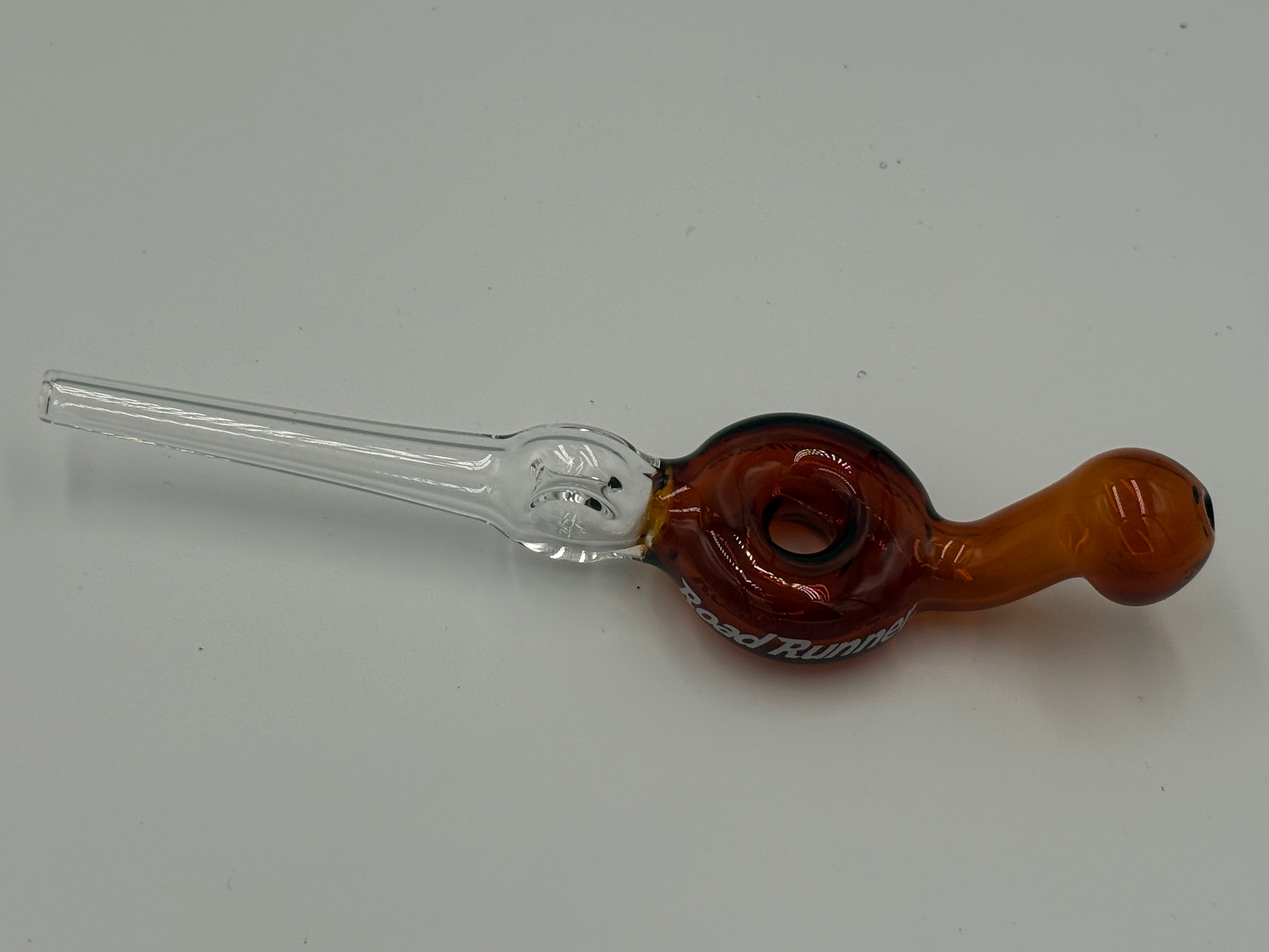 Road Runner Hand-Blown Glass Dry Pipe – Amber Fumed Spoon Pipe