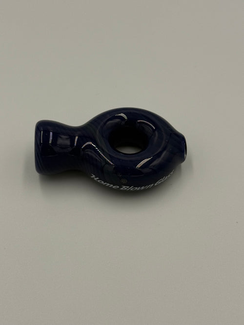 A dark navy blue Glass Pipe or handle with white printed text, shown against a plain light gray background.