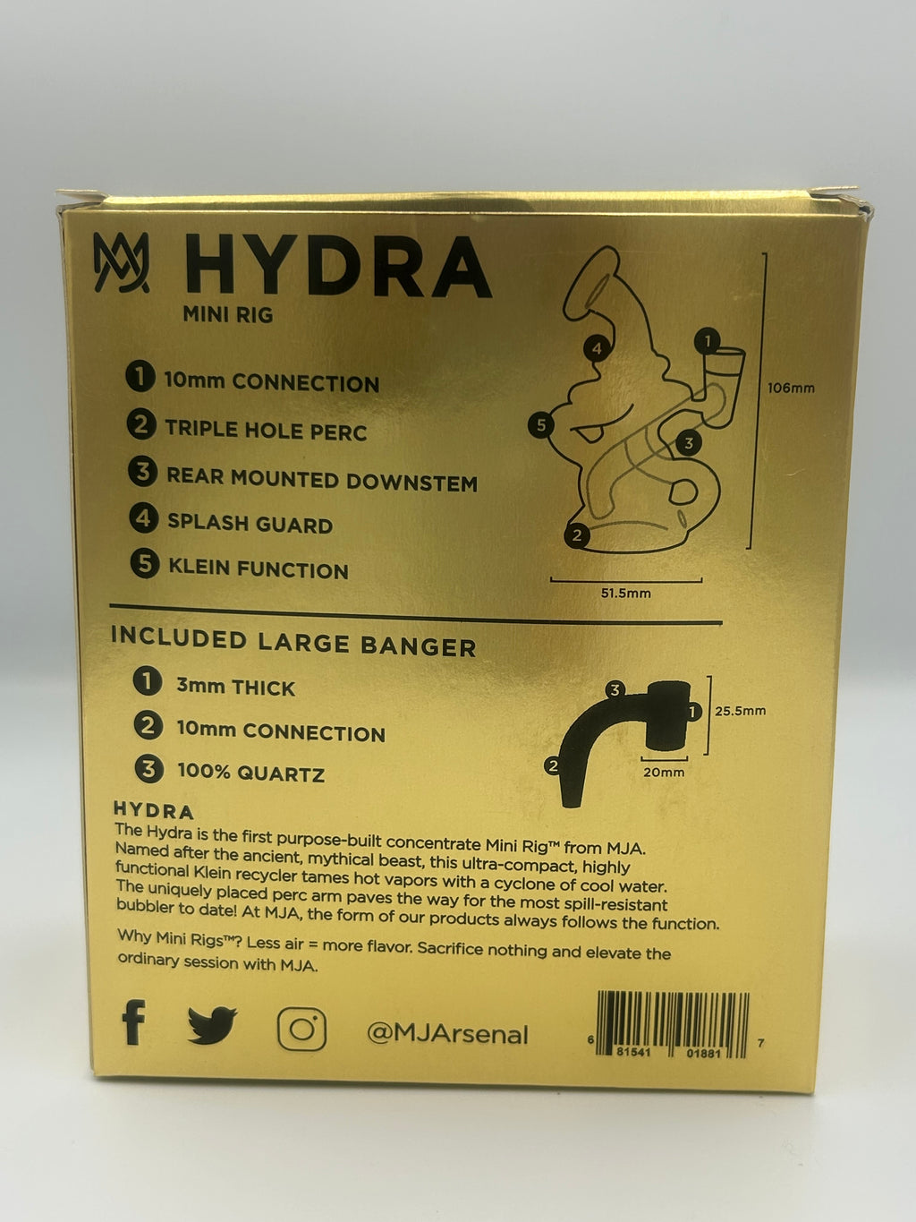 MJ Arsenal Hydra Mini Rig Recycler Dab Rig with 10mm Quartz Banger